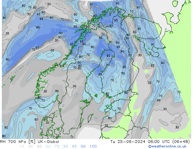 RH 700 hPa UK-Global Di 25.06.2024 06 UTC