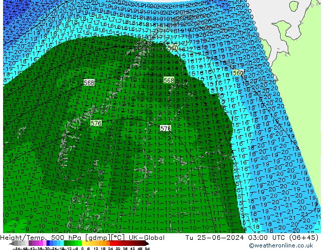 Height/Temp. 500 hPa UK-Global Út 25.06.2024 03 UTC