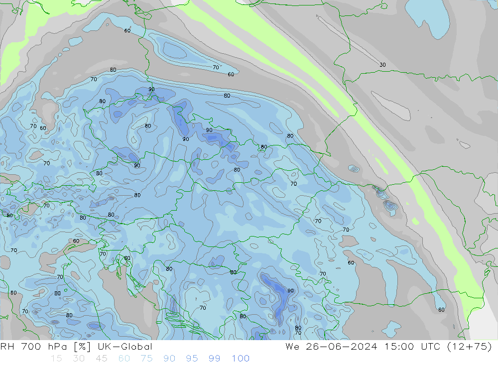 Humedad rel. 700hPa UK-Global mié 26.06.2024 15 UTC