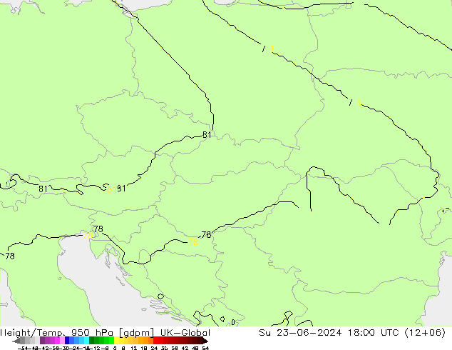 Géop./Temp. 950 hPa UK-Global dim 23.06.2024 18 UTC