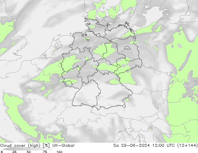 Cloud cover (high) UK-Global Sa 29.06.2024 12 UTC