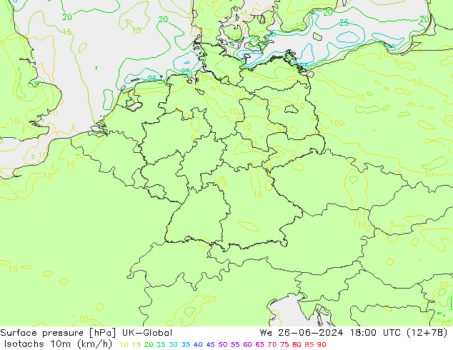 Isotaca (kph) UK-Global mié 26.06.2024 18 UTC