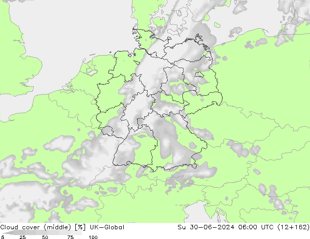 Bewolking (Middelb.) UK-Global zo 30.06.2024 06 UTC