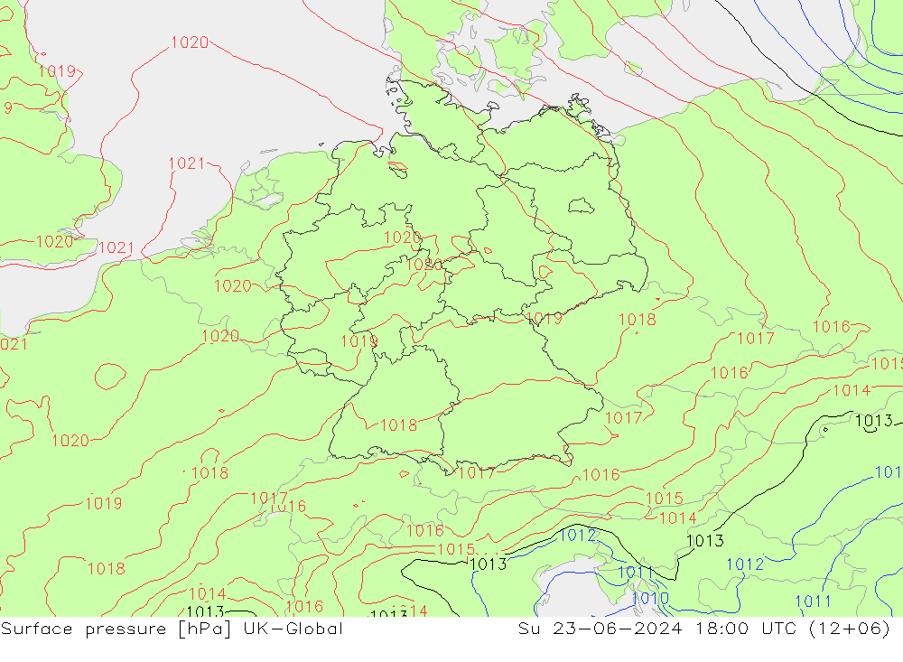 地面气压 UK-Global 星期日 23.06.2024 18 UTC