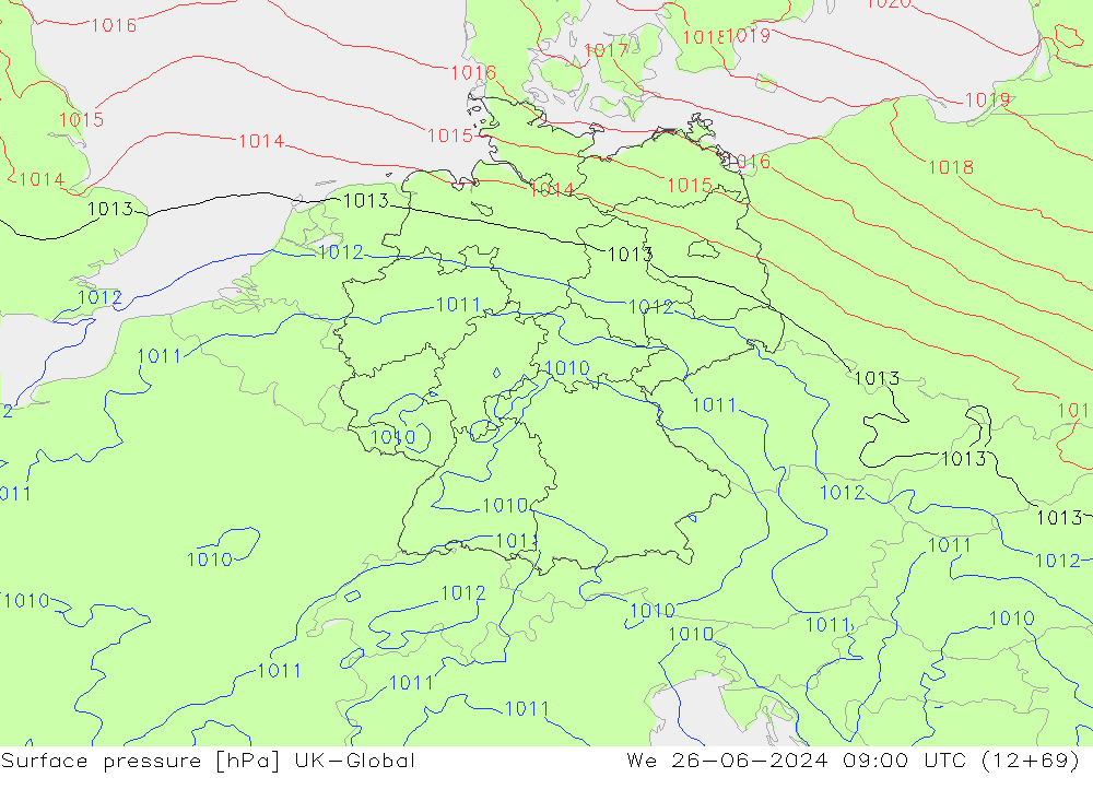 Surface pressure UK-Global We 26.06.2024 09 UTC