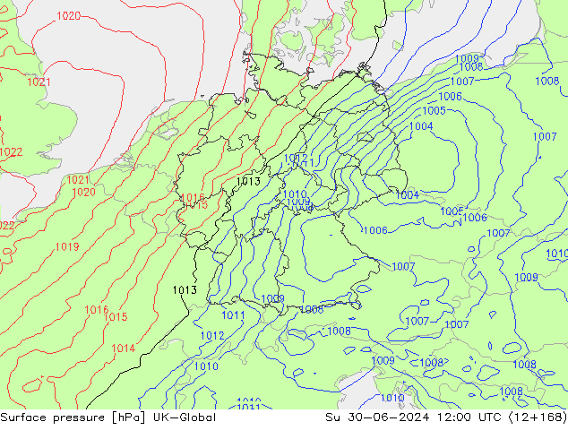 Surface pressure UK-Global Su 30.06.2024 12 UTC