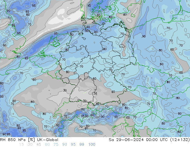 RH 850 hPa UK-Global Sa 29.06.2024 00 UTC