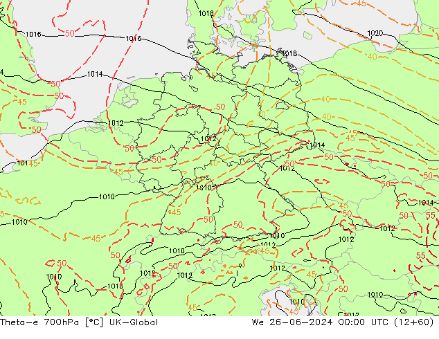 Theta-e 700hPa UK-Global We 26.06.2024 00 UTC