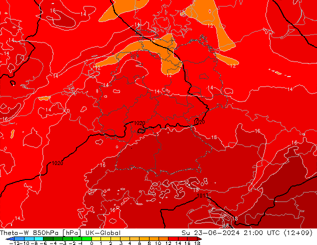Theta-W 850hPa UK-Global dom 23.06.2024 21 UTC