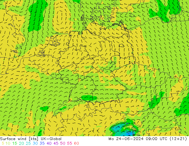 Surface wind UK-Global Po 24.06.2024 09 UTC