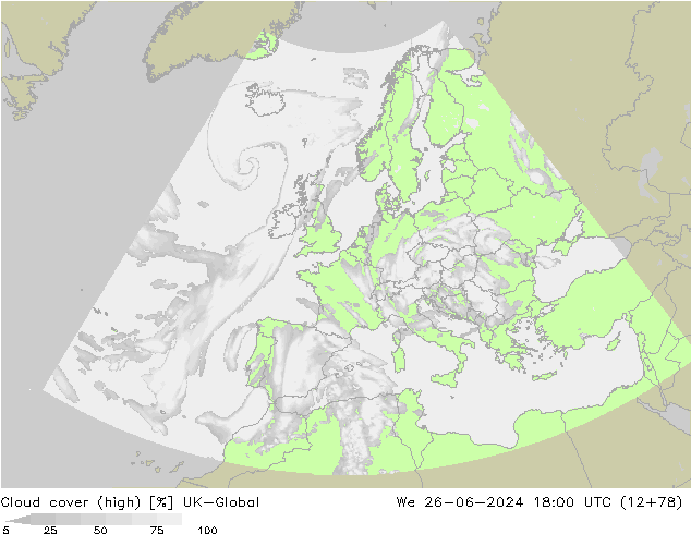 Cloud cover (high) UK-Global We 26.06.2024 18 UTC