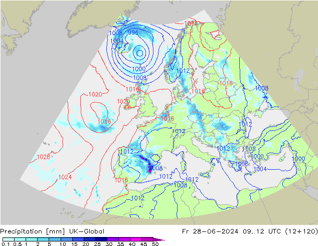 Precipitation UK-Global Fr 28.06.2024 12 UTC