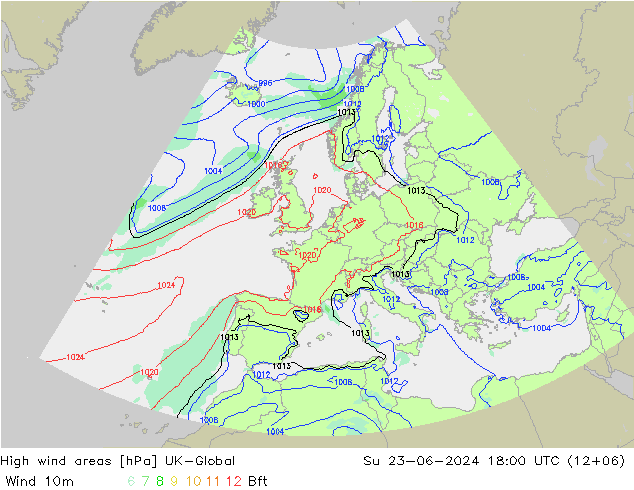 High wind areas UK-Global 星期日 23.06.2024 18 UTC