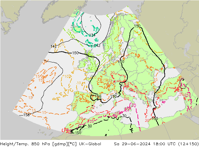 Height/Temp. 850 hPa UK-Global  29.06.2024 18 UTC