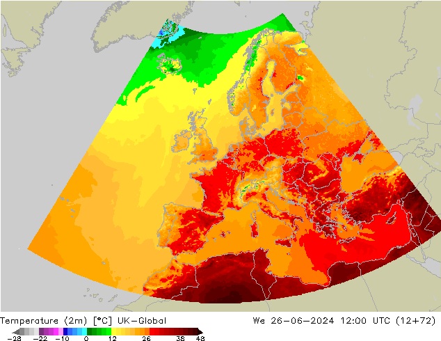 Temperature (2m) UK-Global We 26.06.2024 12 UTC
