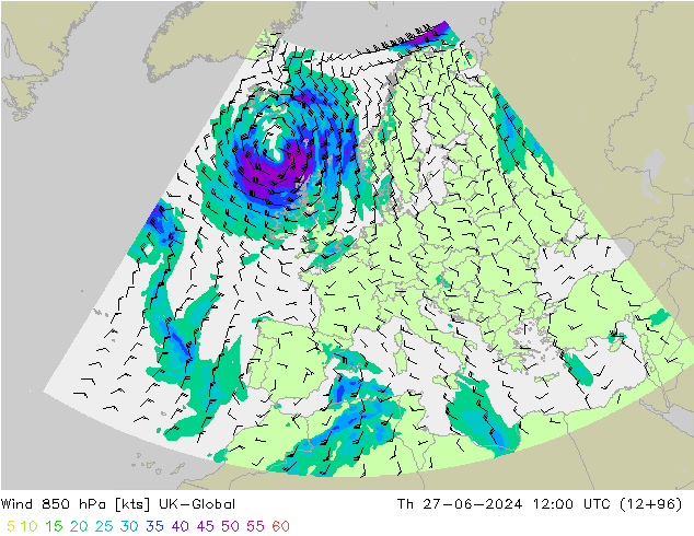 Wind 850 hPa UK-Global Do 27.06.2024 12 UTC