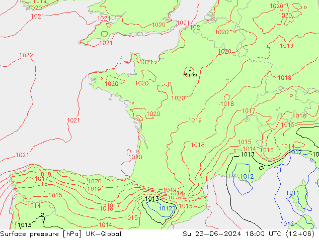 Surface pressure UK-Global Su 23.06.2024 18 UTC