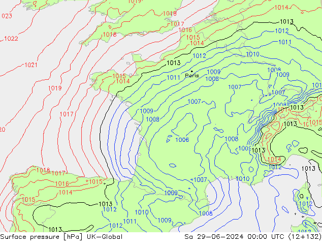 Presión superficial UK-Global sáb 29.06.2024 00 UTC