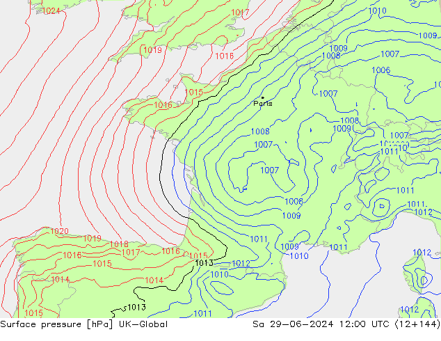 Surface pressure UK-Global Sa 29.06.2024 12 UTC
