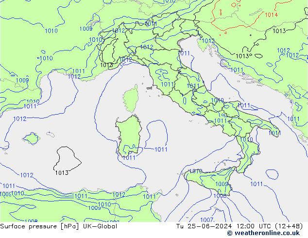 Presión superficial UK-Global mar 25.06.2024 12 UTC