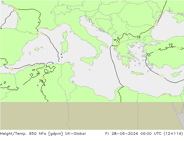 Height/Temp. 950 hPa UK-Global Fr 28.06.2024 06 UTC