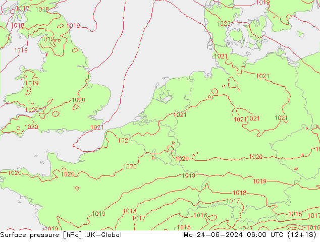 Atmosférický tlak UK-Global Po 24.06.2024 06 UTC