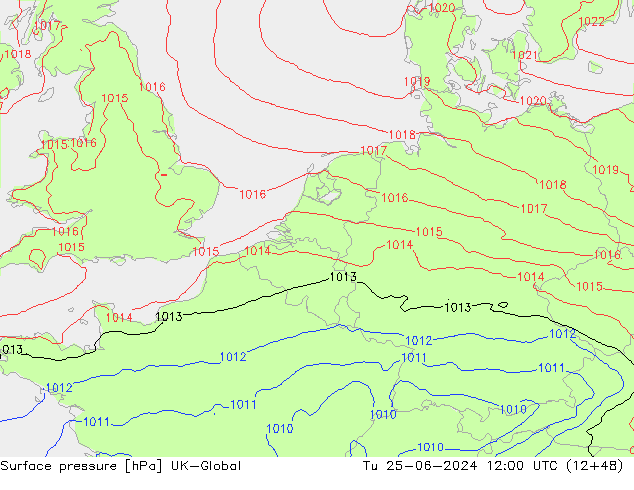 pression de l'air UK-Global mar 25.06.2024 12 UTC