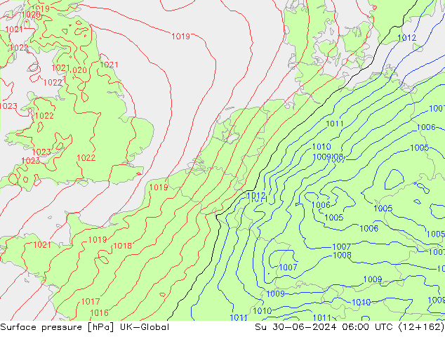 Presión superficial UK-Global dom 30.06.2024 06 UTC