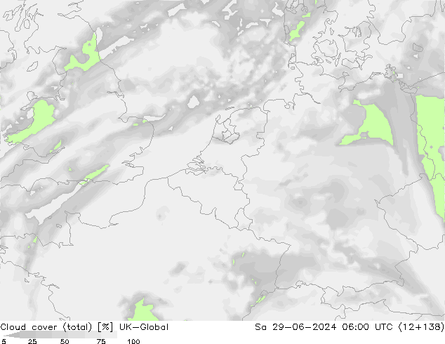 Bewolking (Totaal) UK-Global za 29.06.2024 06 UTC