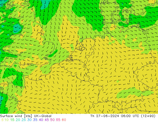 Surface wind UK-Global Th 27.06.2024 06 UTC