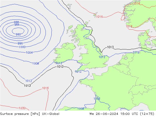 Surface pressure UK-Global We 26.06.2024 15 UTC