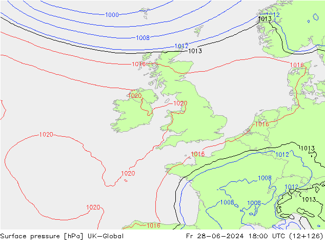 Luchtdruk (Grond) UK-Global vr 28.06.2024 18 UTC