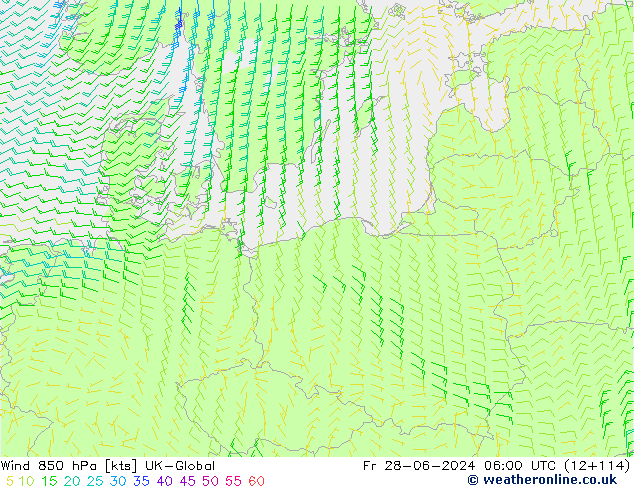 Wind 850 hPa UK-Global vr 28.06.2024 06 UTC