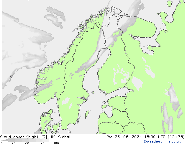 Bewolking (Hoog) UK-Global wo 26.06.2024 18 UTC