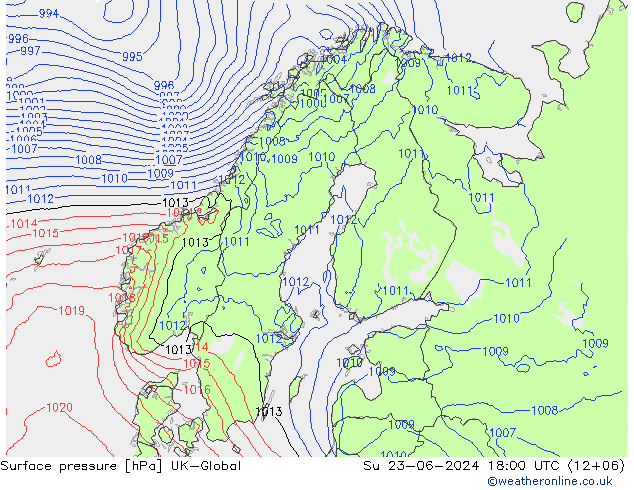 Surface pressure UK-Global Su 23.06.2024 18 UTC