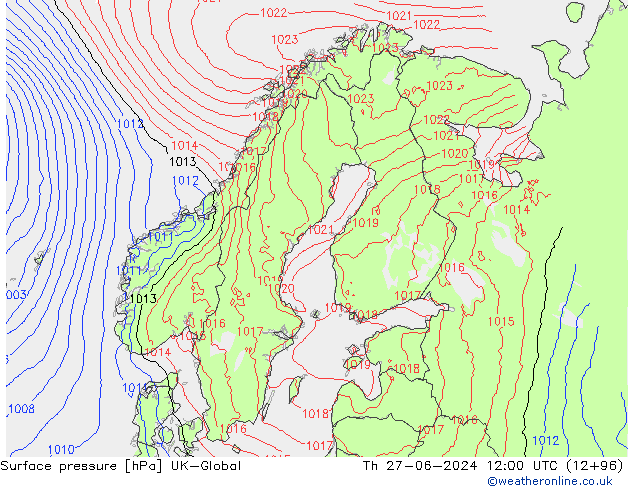 Surface pressure UK-Global Th 27.06.2024 12 UTC