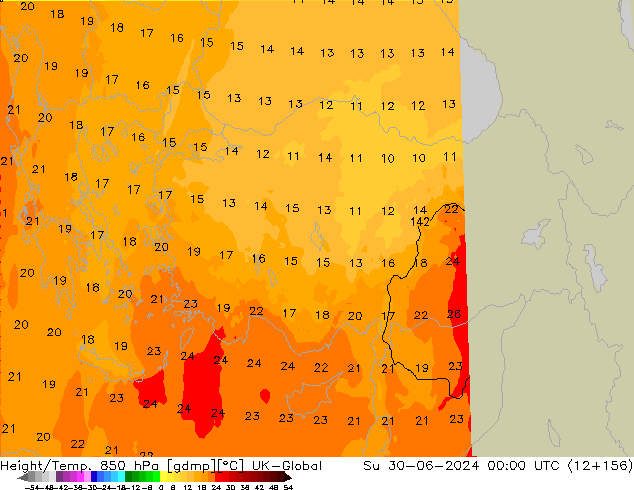 Geop./Temp. 850 hPa UK-Global dom 30.06.2024 00 UTC