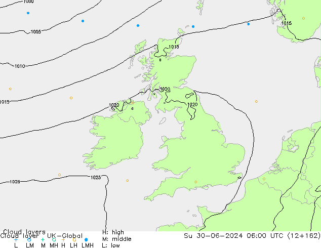 Wolkenlagen UK-Global zo 30.06.2024 06 UTC