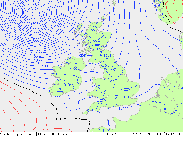 приземное давление UK-Global чт 27.06.2024 06 UTC