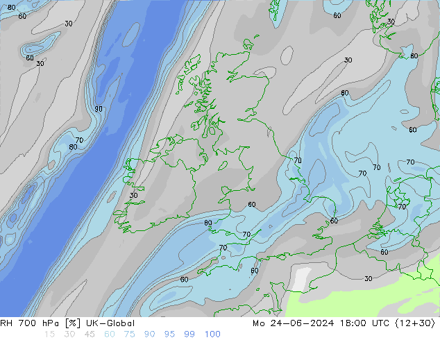 RH 700 hPa UK-Global Mo 24.06.2024 18 UTC