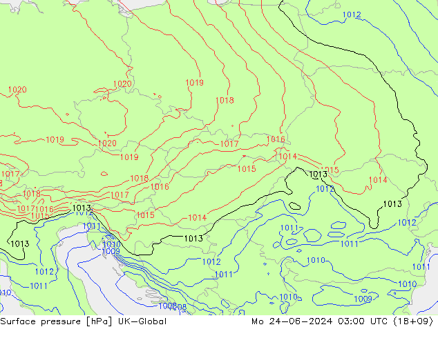 Surface pressure UK-Global Mo 24.06.2024 03 UTC