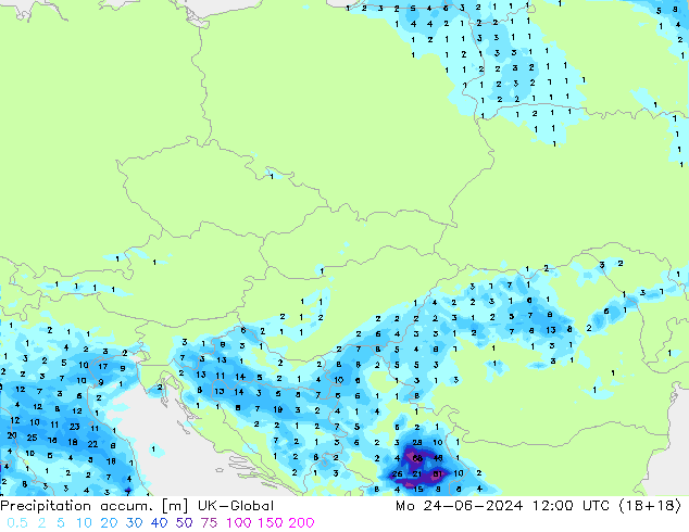 Precipitation accum. UK-Global pon. 24.06.2024 12 UTC