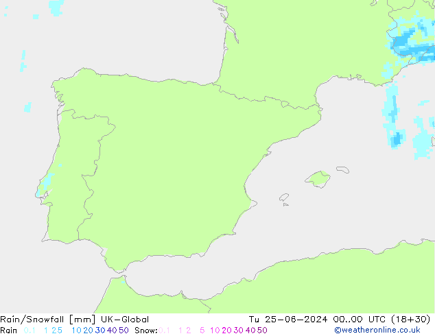 Rain/Snowfall UK-Global Sa 25.06.2024 00 UTC