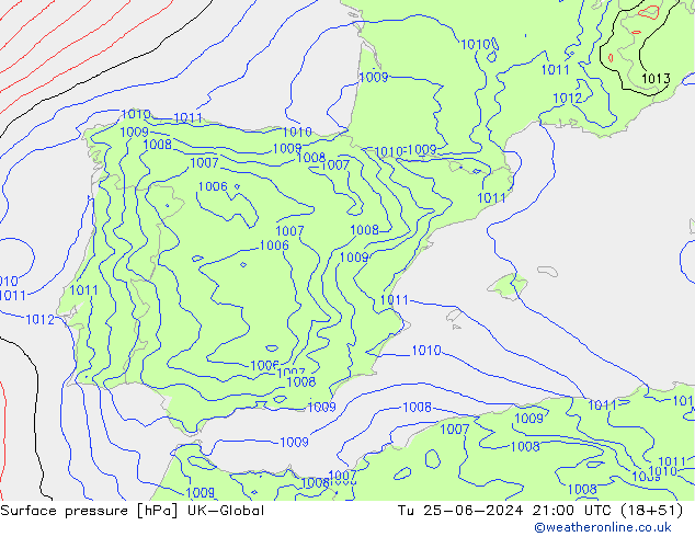 приземное давление UK-Global вт 25.06.2024 21 UTC