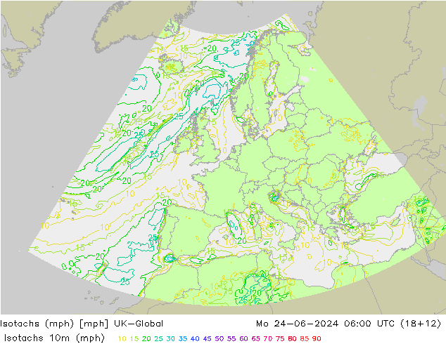 Isotachs (mph) UK-Global lun 24.06.2024 06 UTC