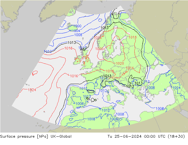 приземное давление UK-Global вт 25.06.2024 00 UTC