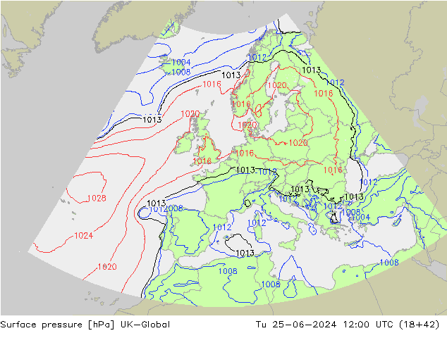 Surface pressure UK-Global Tu 25.06.2024 12 UTC