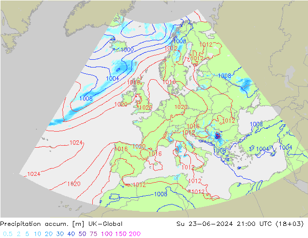 Precipitation accum. UK-Global dom 23.06.2024 21 UTC