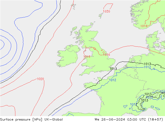 Surface pressure UK-Global We 26.06.2024 03 UTC