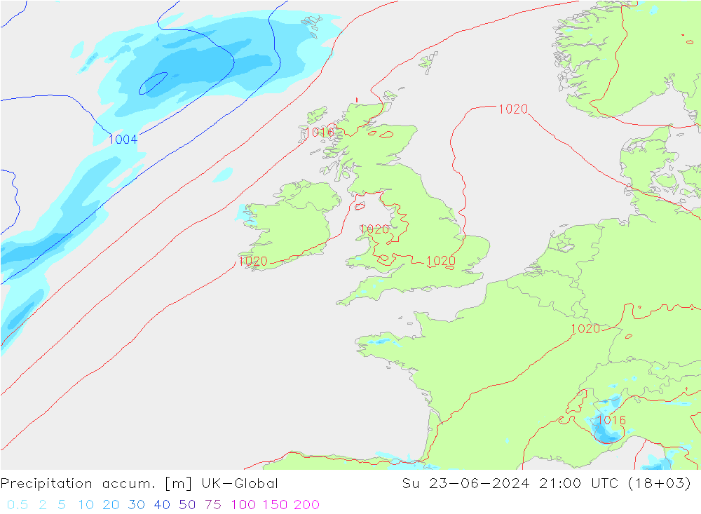 Precipitation accum. UK-Global Su 23.06.2024 21 UTC